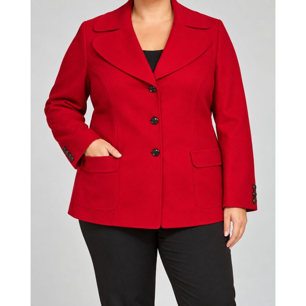 Talbots Woman Red 100% Wool Blazer Jacket Size 20W Classic Tailored